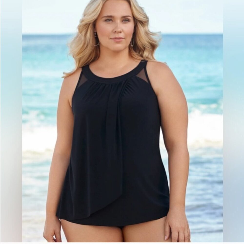 Miraclesuit Illusionists Ursula Underwire Tankini Top Black Slimming 14
